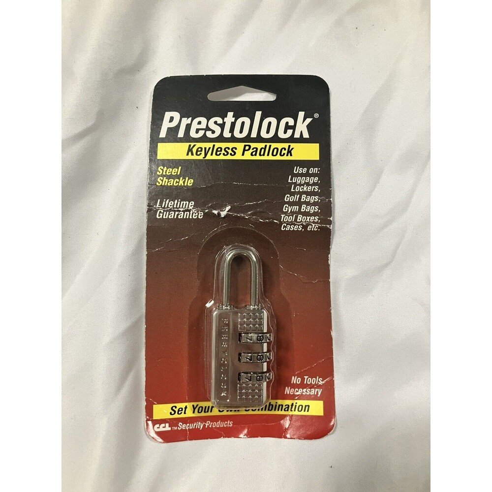 New Prestolock Keyless Padlock Steel Shackle- Silver Color Combination Lock